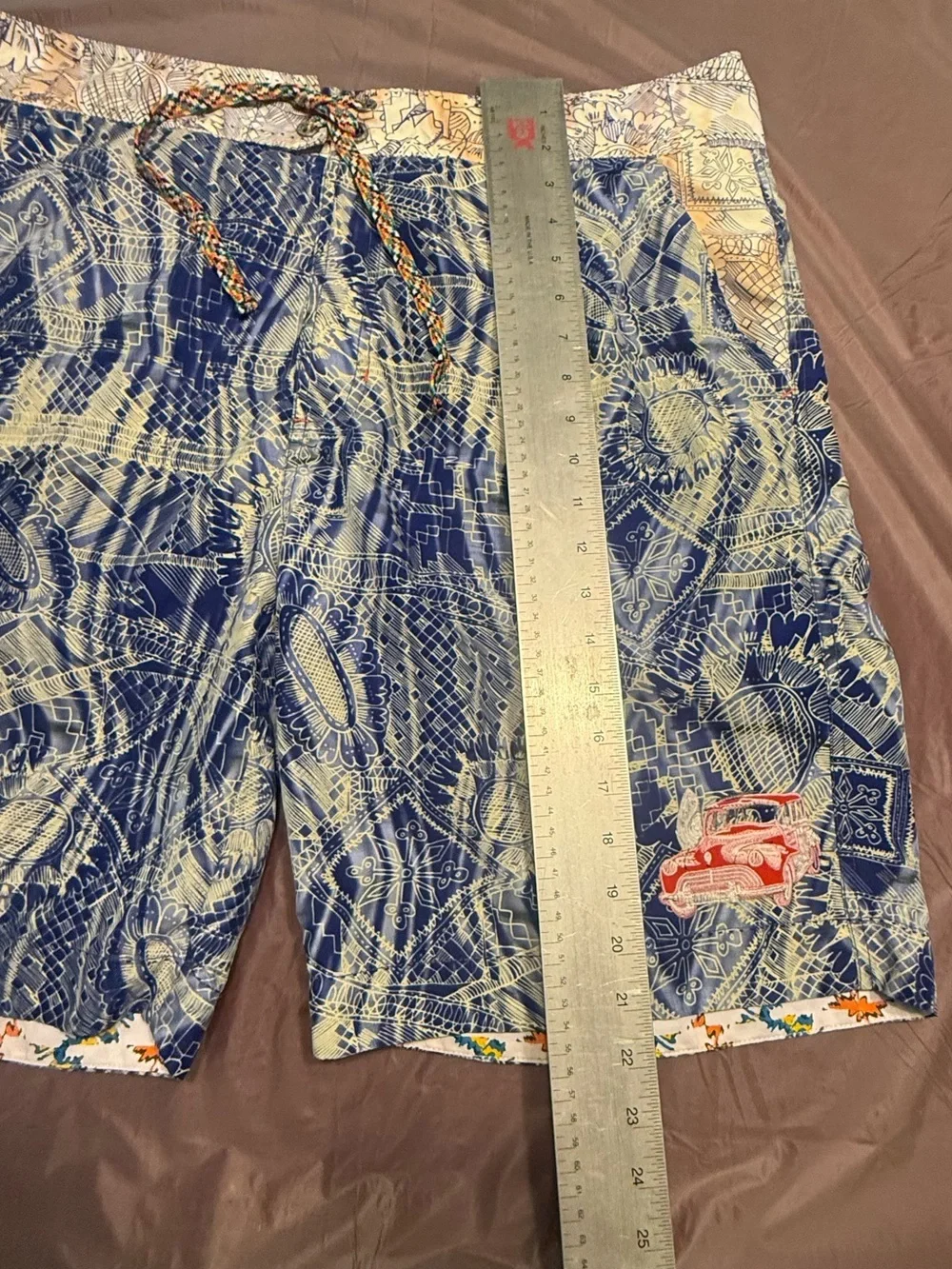 Robert Graham Blue Embroidered Car Geometric UnLined Swim Trunks Mens 38